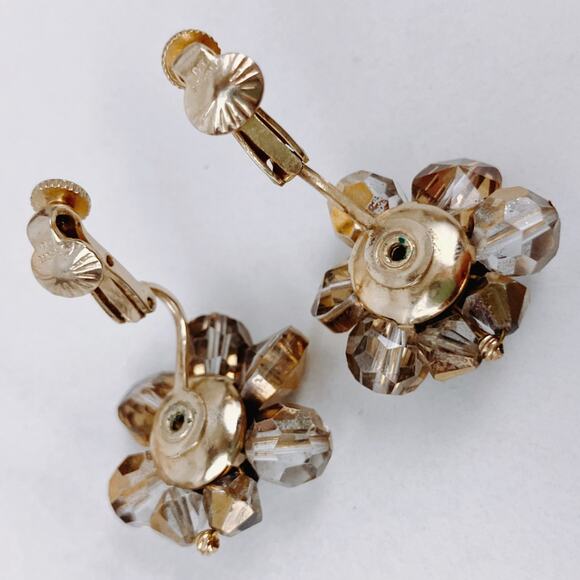 VTG Signed Vendome Mid Century Gold Tone Glass Bead Clip On Earrings 50s Cluster - Picture 9 of 10